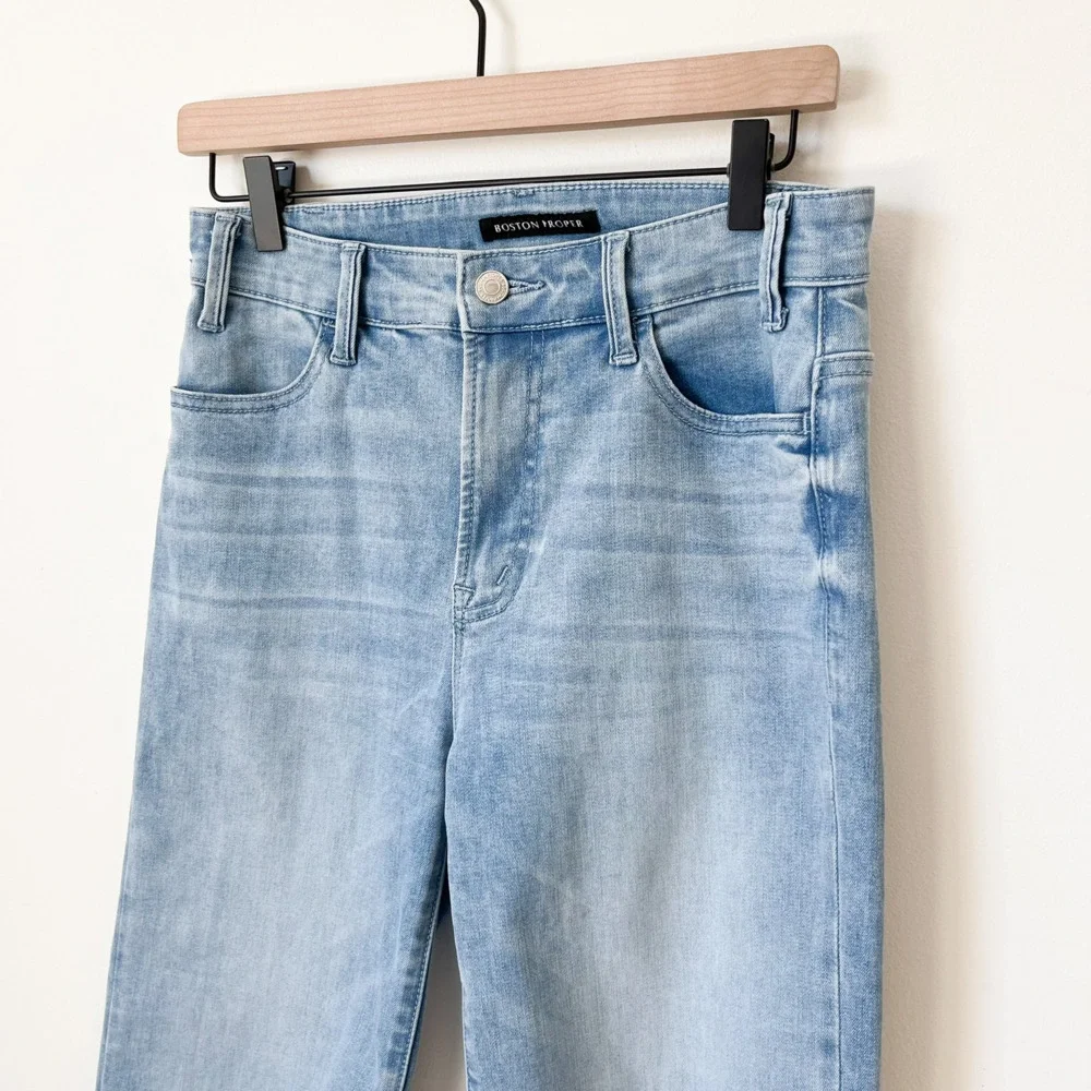 Boston Proper Cropped Denim‎ Jeans High Rise Wide Leg Light Wash Womens 4